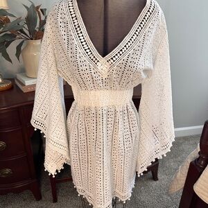 Talitha White Crochet Long Sleeve cover-up